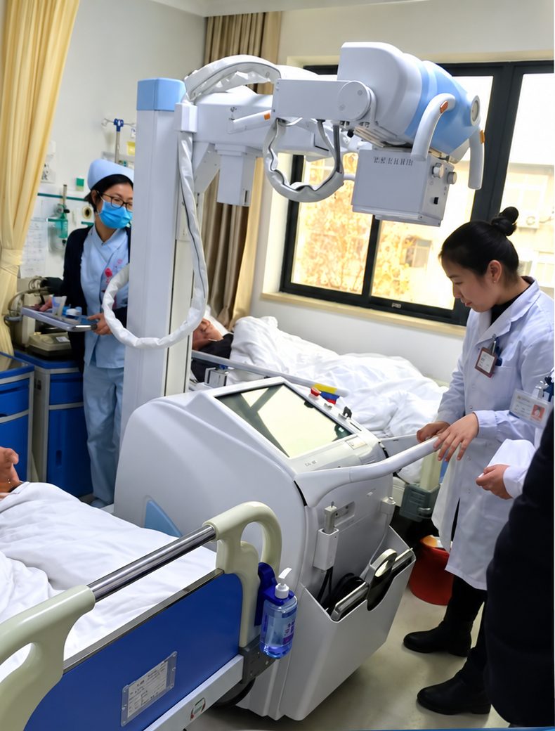 Digital mobile X-ray system in use on a hospital ward