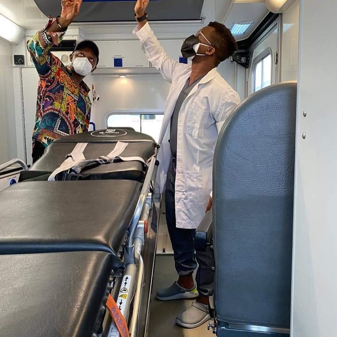 Checking overhead fittings in the mobile ICU ambulance